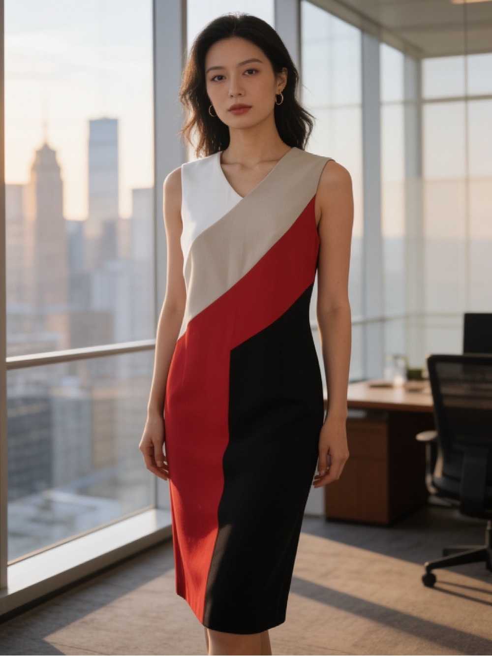 NWT Calvin Klein Colorblock V-Neck Sheath Dress Red & Black Size 2